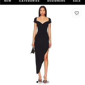 Norma Komali sweetheart neckline black midi dress